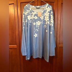 BloomChic Blue Long Sleeve Bib Collar Blouse